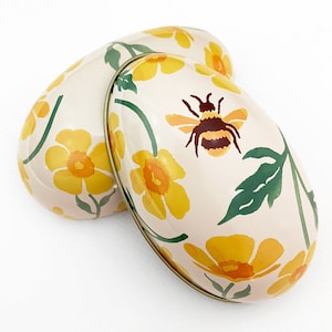 England Tin Metal Easter Egg Box Bee And Flowers 4-1/4" Nostalgic Craft Storage  TEG225