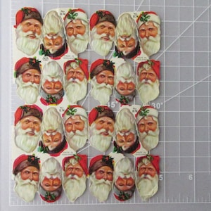 Vintage England Paper Scraps 24 Santa Heads Faces Christmas Die Cut Embossed Scraps  Out Of Print 874