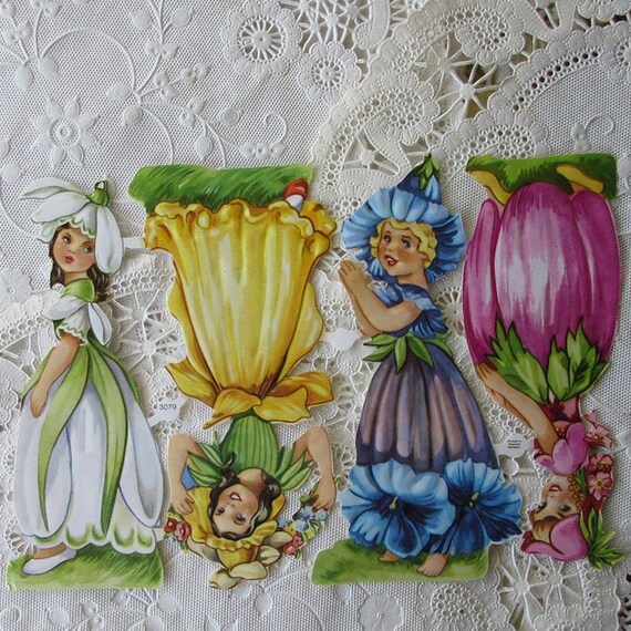 Vintage Swedish Lithographed Die Cut Scrap Bookmarks Babies and Flowers
