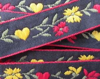 From Italy Vintage 4-1/4 Yards Jacquard Ribbon Embroidered Floral Sewing Trim BD-A23