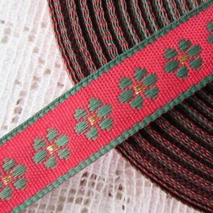 5 Yards Flowers Trim Jacquard Ribbon Red Green Gold Metallic Folkloric Christmas Trimming Floral VT103