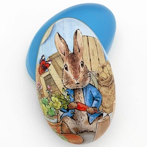From England Tin Metal Easter Egg Box Peter Rabbit With Carrot on