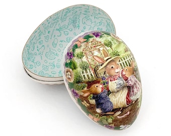 New 6” Germany Paper Mache Easter Egg Box Peter Rabbit Beatrix
