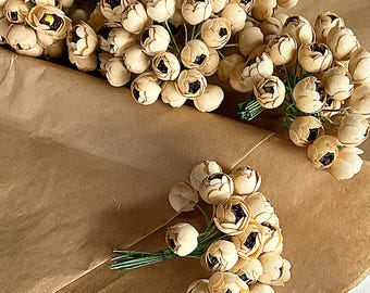From East Germany One Bundle Vintage Millinery Flowers Tan And Brown Fabric Rose Buds Old Store Stock VAT104