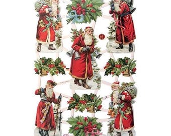 From Germany Paper Scraps Die Cut Victorian Santa Claus Christmas S7361