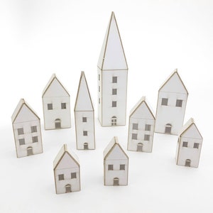 Italy 9 Miniature Paper Tower Houses DIY Putz House Christmas Village Villagio Italian HOU03