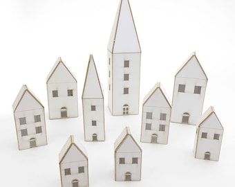 From Italy 9 Miniature Paper Tower Houses DIY Putz House Christmas Village Villagio Italian HOU03
