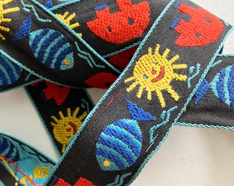 From Japan 4 Yards Vintage Children's Nautical Jacquard Trim Ribbon 1" Wide VT154