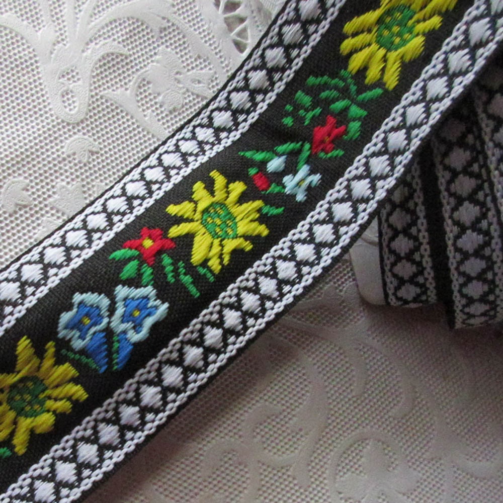 Embroidered Ribbon with Edelweiss and Alpine Flowers