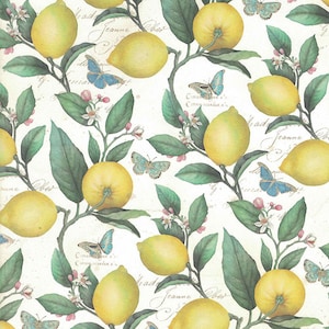 2 Sheets Italian Gilded Lemons Butterflies Print Paper ~ Kartos Italy  IPK230 x2