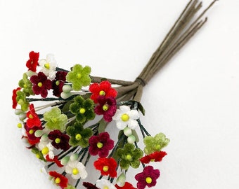 Czech Velvet Forget Me Nots Millinery Fabric Flowers Colorful Christmas Mix NFC046-XMAS