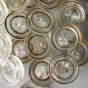 8 Vintage Czech Glass Buttons Handmade Clear And Gold Glass Czechoslovakia NB-22