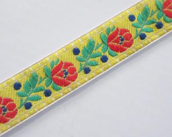 4 Yards Czech Woven Traditional Folkloric Trim Jacquard Ribbon 3/4" Wide Yellow  CFT004Y