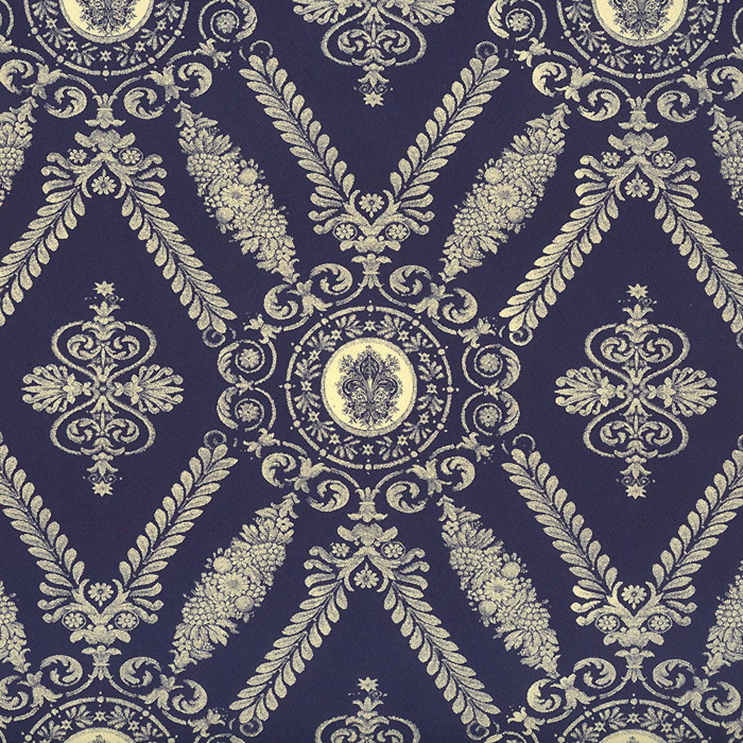 2 Sheets Blue Renaissance Scroll and Cartouche Print Italian Paper ...