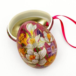 England Tin Metal Easter Egg Faux Cloissone Box Ornaments 2-3/4&quot; Nostalgic Craft Storage TEG259