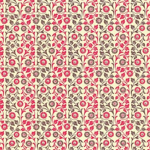 2 Sheets Red And Brown Flower Print Italian Paper ~ Carta Varese Italy IPV825GRBR x2