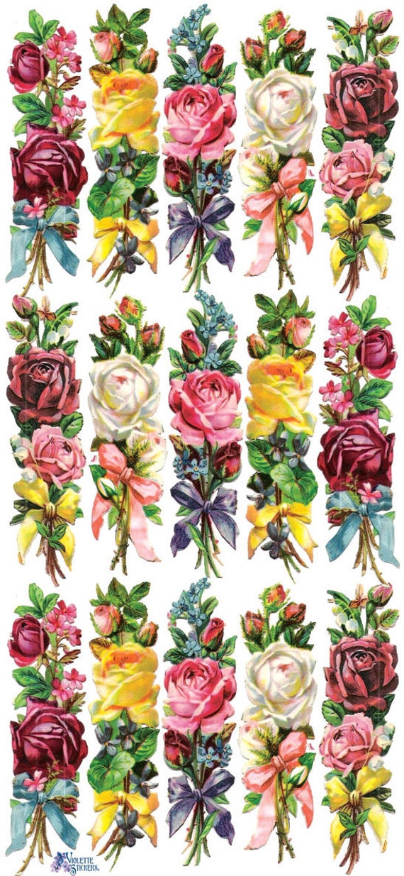 3 Sheets Self Adhesive Flowers Roses Stickers Colorful Scrapbooking  Stickers Each Sheet 3-3/4 by 7-7/8 STKC140