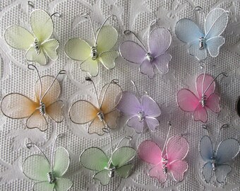 12 Old Fashioned Net Butterflies Mesh Butterfly Colorful CZ