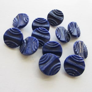12 Vintage Czech Glass Cobalt Blue Art Deco Buttons Czechoslovakia NB-78