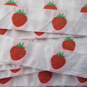 3 Yards Vintage Poland Strawberry Trim 3/4&quot; Wide Jacquard Ribbon Red White Green T64