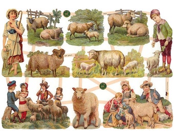 Paper Scraps Germany Paper Lithographed Victorian Sheep And Children 7405