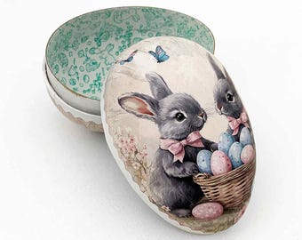 New 6” Germany Peter Rabbit Papier Paper Mache Easter Egg Box