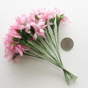 18 Vintage East Germany Flowers Pink Fabric Millinery Flower Stems ~Old Store Stock VAT003-PK
