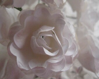 72 White Sweetheart Roses Paper Flowers Handmade Millinery Rose ~ 12 Bundles