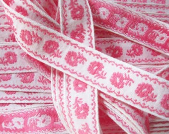 4 Yards Vintage Pink Flowers Trim Jacquard Ribbon Cotton RV39
