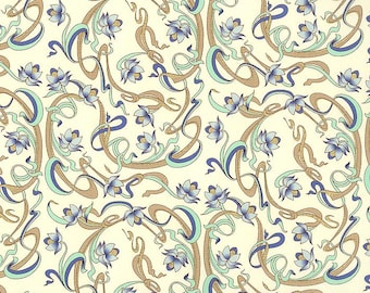 From Italy 2 Sheets Italian Art Nouveau Lotus Print Paper In Blues ~ Rossi IPR225 x2