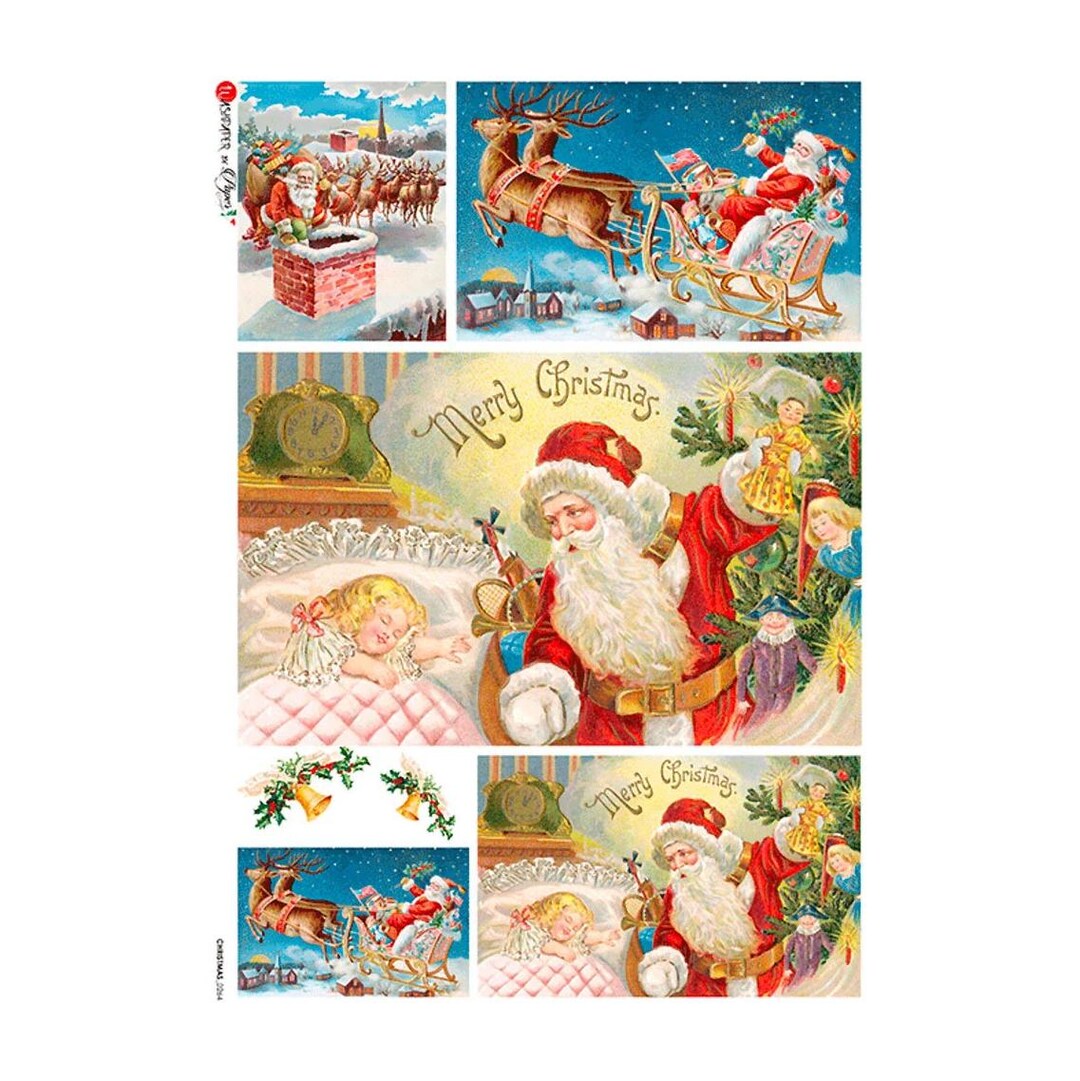 From Italy 2 Sheets Italian Rice Paper Decoupage Santa Claus Christmas ...