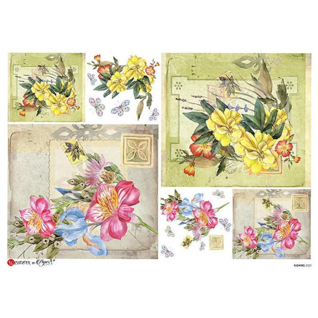 From Italy 2 Sheets Italian Rice Paper Decoupage Mixed Flowers RCP-FL ...