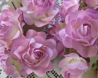 36 Pale Lavender Purple Mix Roses Paper Flowers Handmade Millinery Rose ~ 6 Bundles