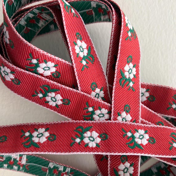 5 Yards Czech Ribbon Woven Red Folkloric Traditional Costume Trim