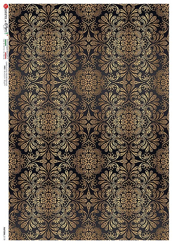 2 Sheets Italy Rice Paper Decoupage Sheet Elegant Black And Gold Design  RCP-PAT-179