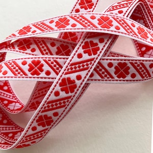 4 Yards Czech Folkloric Costume Trim Jacquard 11mm Red & White Ribbon  CFT016R