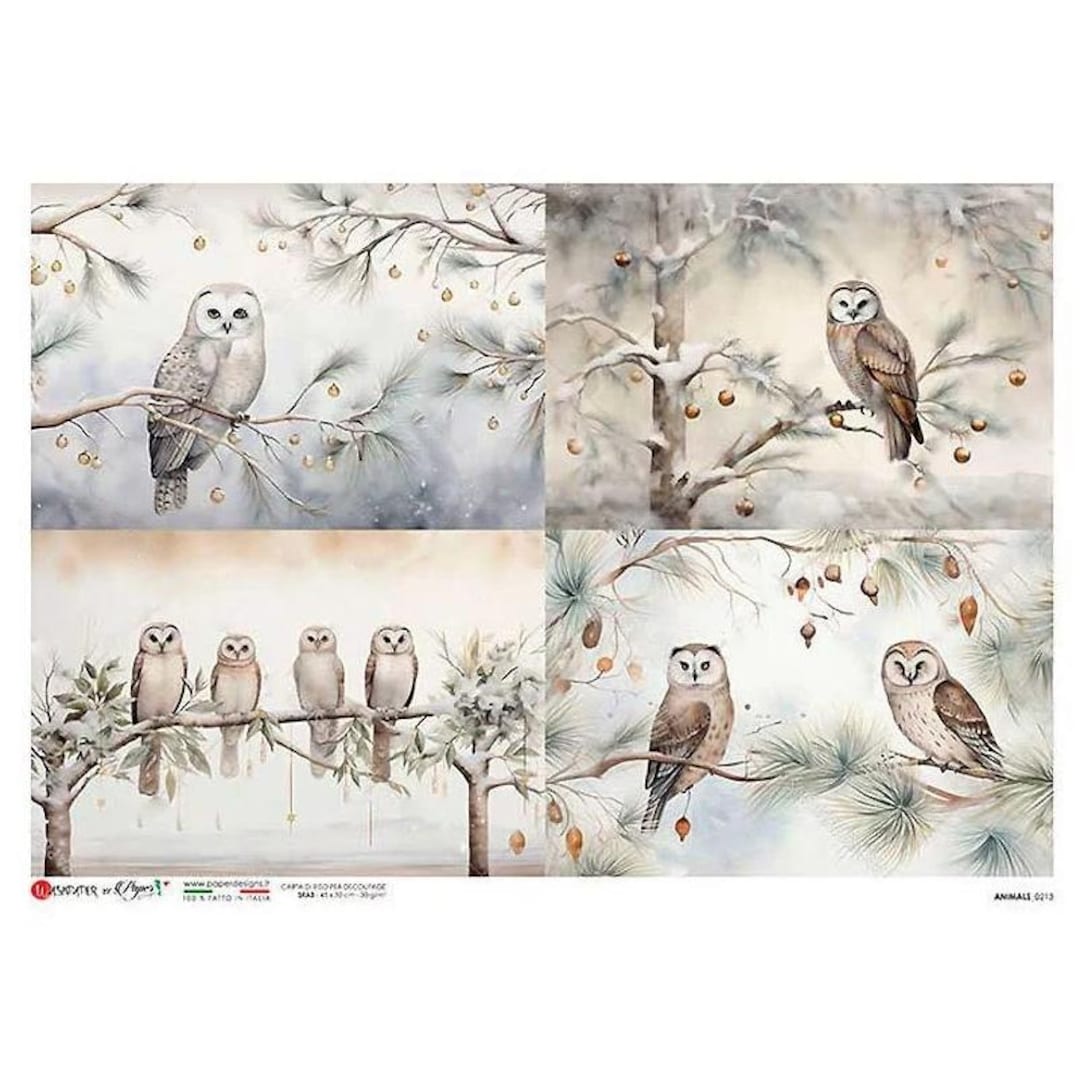 From Italy 2 Sheets Italian Rice Paper Decoupage Snowy Owls RCP-AN-213 ...