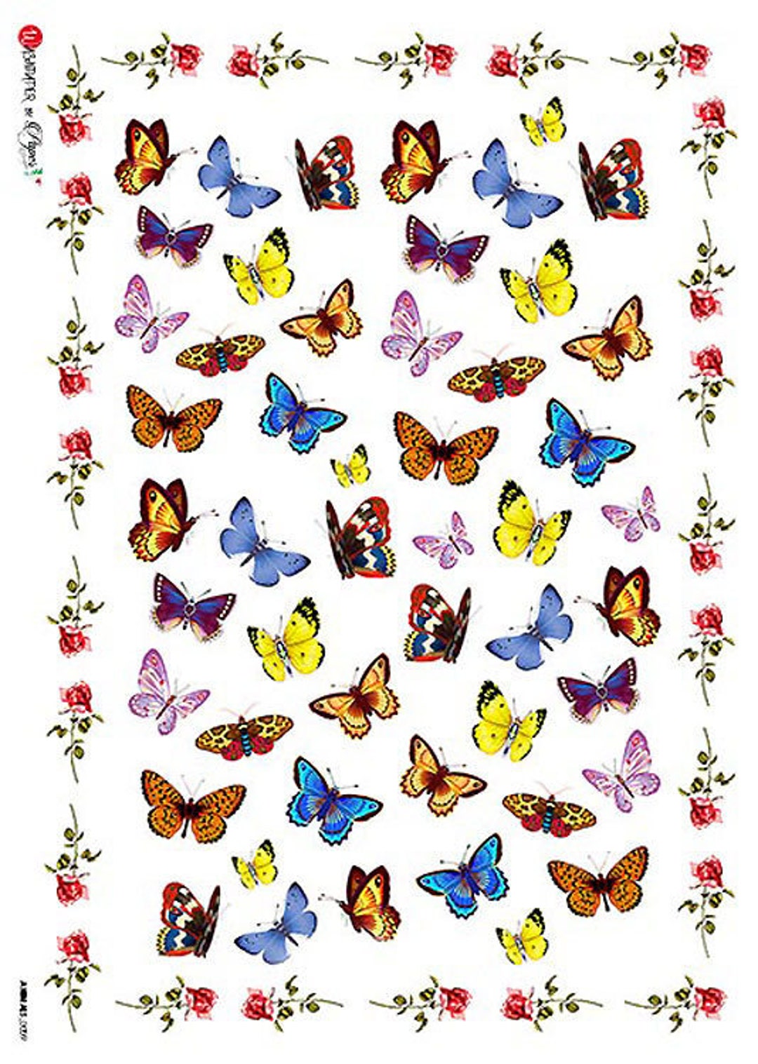From Italy 2 Sheets Italian Rice Paper Decoupage Colorful Butterflies ...