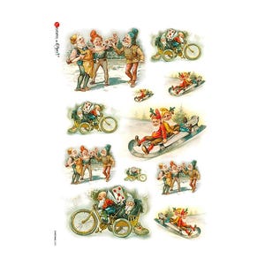 From Italy 2 Sheets Italian Rice Paper Decoupage Festive Gnomes Elf Elves RCP-CH-250