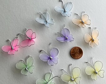 BUTTERFLY - oj 12 Old Fashioned Net Butterflies Mesh Butterfly Colorful CZ