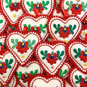 Hungary Embroidered Heart Ornament Kalosca Matyo Hungarian Embroidery Felt Traditional Folk Art