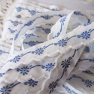 4 Yards Czech Republic Woven Blue Embroidered Cotton Trim 20mm Folk Costume Trim D-12