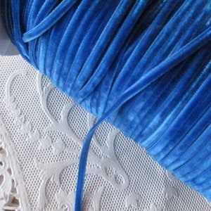 10 Yards Tiny Velvet Ribbon Trim Old Medium Blue 3mm 1/8&quot; Wide