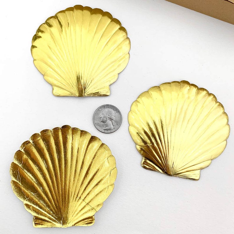 4 Large Dresden Sea Shells Paper Foil Germany Die Cut Gold DF5331G image 3