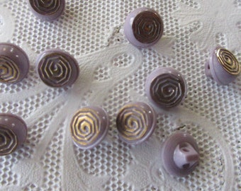 10 Vintage 1960s Glass Buttons Handmade Purple Gold Glass R-35