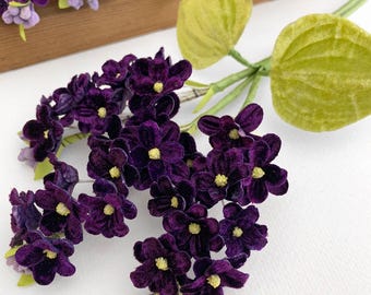 Czech Velvet Spray of Elegant Dark Purple Lilacs NFC058PU