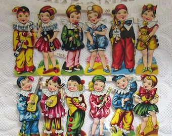 Vintage PZB Germany Paper Scraps Lithographed Die Cut Costume Children Pierrot 1950s