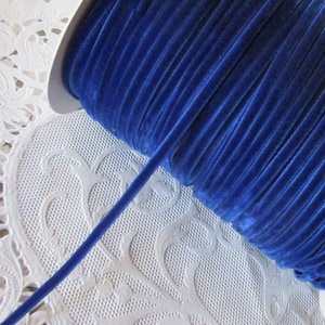 10 Yards Tiny Velvet Ribbon Trim Royal Blue 3mm 1/8&quot; Wide