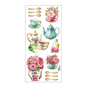 3 Sheets Self Adhesive Gold Foil Teacups Stickers Colorful Scrapbooking Each Sheet 3-3/4&quot; by 7-7/8&quot; STKC191