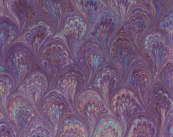 Hand Marbled Paper Peacock Pattern in Purples ~ Berretti Marbled Arts Italian IPMB-41